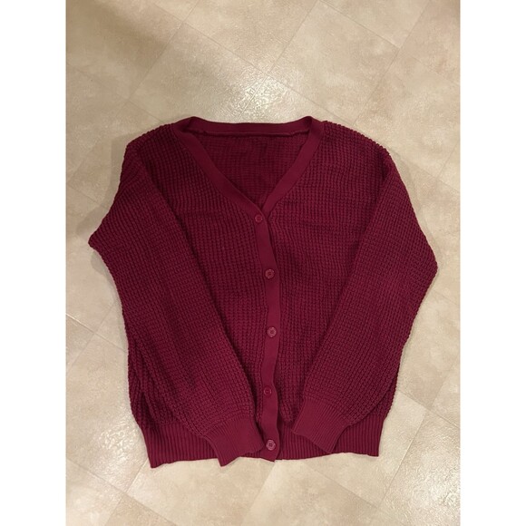 Unbranded Sweaters - Red Knit Cardigan Sweater Red  Long Sleeve Size 2xlarge 100% Cotton